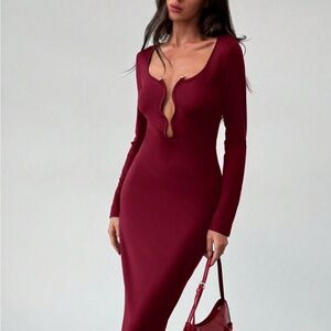 Deep V Neck Burgundy Bodycorn Dress